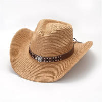 Sombrero De Paja Con Cinturón Para Mujer Protección Solar Casual Vintage Adecuado Para Viajes Pesca Y Exterior - details 4