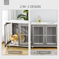 Caja de Transporte de Madera para Perrera con tablero y almobrilla, Jaula para animales Pequeños, Mesa Auxiliar, gris Blanco, 85x55x75cm - details 3