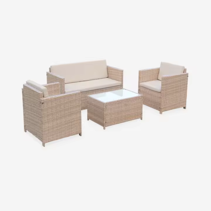 sweeek - Conjunto de jardín de resina tejida, 4 plazas , Perugia , 118x65x69 - 1
