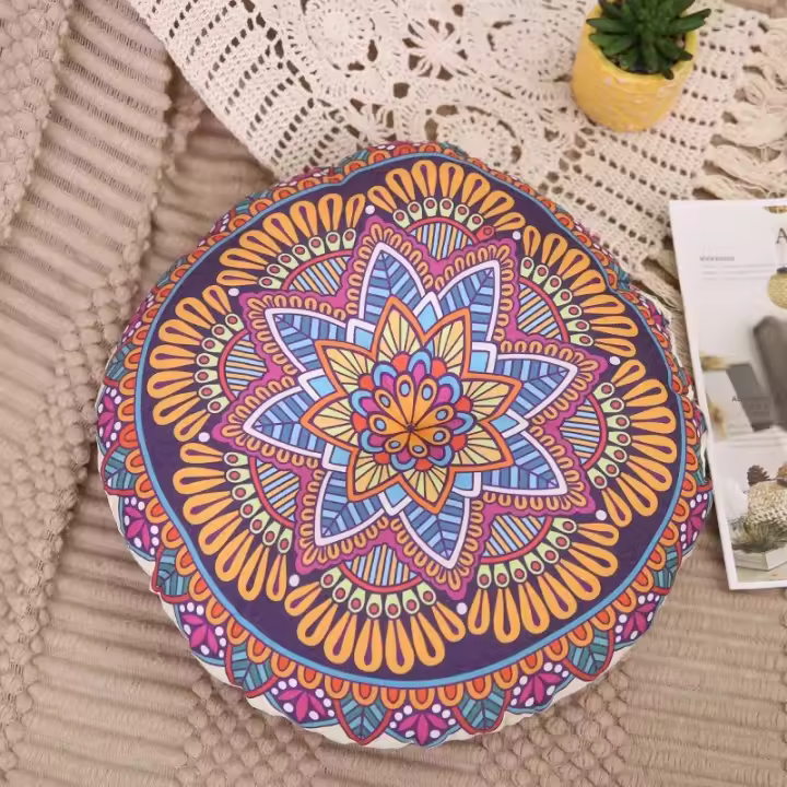 Cojín Redondo De Algodón Y Lino Geométrico Para Uso Doméstico Estilo Étnico Manta Puff Tatami Asiento Cómodo Para Meditación - 1