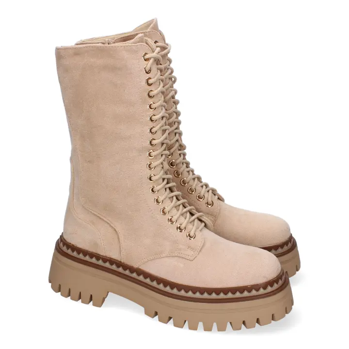 PuntoSalao Botas militar suela track para mujer color beige L1008 - 1