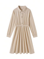 Vestido Preppy Para Mujer Elegante Con Mangas Largas Estilo Clásico Solido A-Line Cuello Redondo Botones Midi Primavera 2025 - details 2