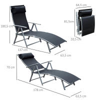 Outsunny Tumbona Plegable Respaldo Ajustable a 7 Niveles con Almohada Texteline Resistente Relax en Exterior Piscina Terraza Camping 137x63.5x100.5cm Acero - details 2