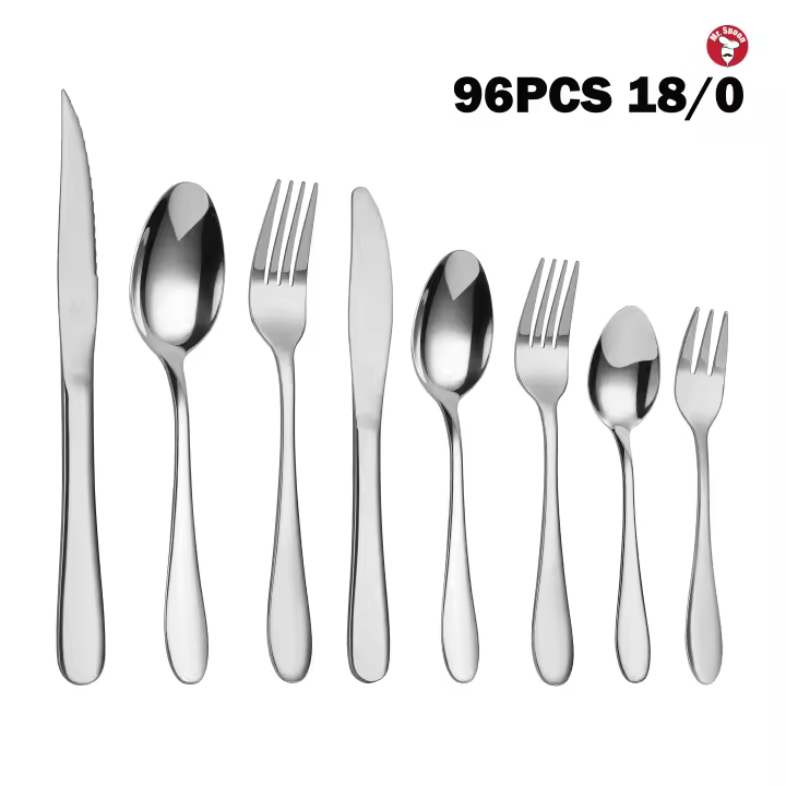 Mr.Spoon Serie Piedra 96 piezas cubiertos económico,Acero inoxidable 18/0,Con cuchillo carne o mesa/cuchara/tenedor/cuchillo tenedor fruta/cuchara tenedor postre/cuchara cafe,Apto para lavavajillas,Envase Ecológico,Para Casa,Hotel,Restaurante 60101/96 - 1