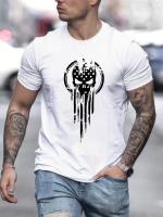 Camiseta De Verano Para Hombre Talla Grande 100% Algodón Estampado De Calavera Cuello Redondo Manga Corta Ajustada Top Casual - details 7