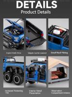 Modelo De Coche De Camping RV F150 Raptor 1/24 Escala Con 6 Puertas Abiertas Juguete De Metal Para Niños Regalo De Cumpleaños Con Luz Y Sonido - details 9