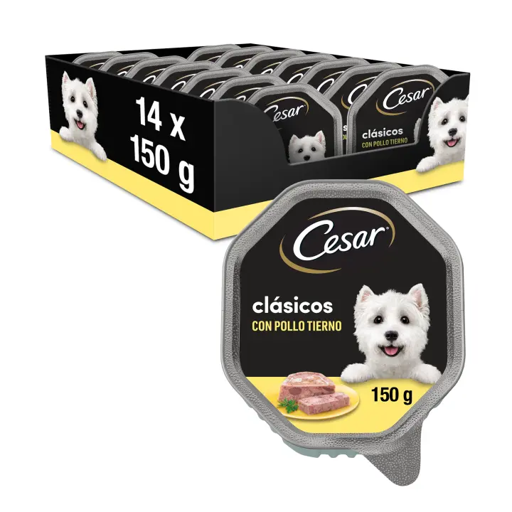 Cesar Comida Húmeda para Perros Sabor Pollo en paté (Pack de 14 Tarrinas x 150g) - 1