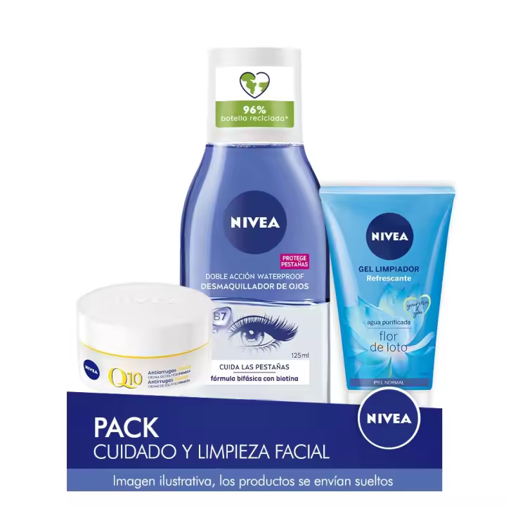 NIVEA Pack ahorro Q10 + limpieza - Contiene crema de día, limpiador facial y desmaquillador de ojos - 1