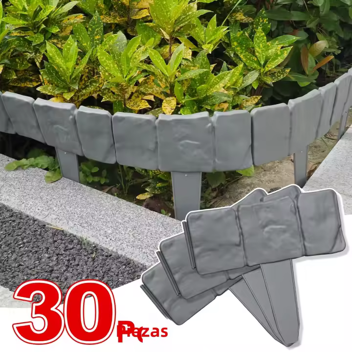30pcs Plástico Valla De Jardín Fronteras Imitación Piedra Panel De Valla Exterior Patio Barriérdica Para El Jardín - 1