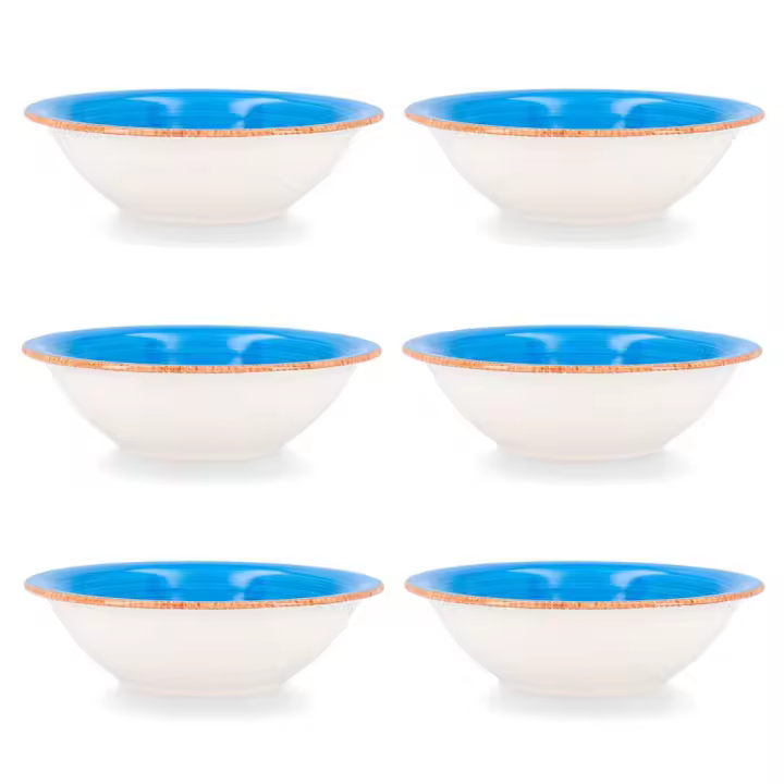Quid Vita Azul - Set 6 Boles Cerámico 18cm - Pintado a Mano - Apto Microondas y Frigorífico - 1