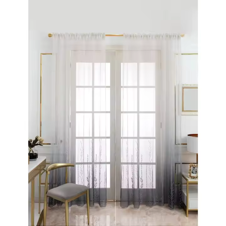 Cortina De Seagrass Gris Y Blanco Gradiente Simple Y Moderna Para Dormitorio Sala De Estar Y Estudio 1 Pieza De Poliéster 100% - 1