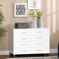 HOMCOM Cómoda con 4 Cajones Cómoda de Dormitorio de Madera con Patas Cómoda de Noche Moderno para Salón Oficina Entrada 112x38,2x81 cm Blanco - details 1