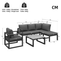 Juego de muebles de Jardín de Cuerda, juego de muebles de Jardín, sofá esquinero de Armado de Hierro galvanizado, Pata regulables, incl. Todos Los cojines de asiento y respaldo, Gris - details 5