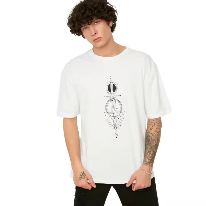Trendyol Black Oversize/Wide Cut Geometric Printed 100% Cotton Short Sleeve T-Shirt Tmnss22Ts0155 - 1