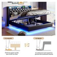 Cama Flotante Negra 140x200/160x200 cm con LED RGB, PU, Cabecero con Carga USB y Almacenaje Interior - details 1