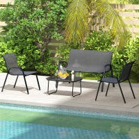 Outsunny Conjunto de Jardín Exterior 4 Piezas Muebles Jardín Exterior con 2 Sillones Apilables 1 Sofá de 2 Plazas y Mesa de Centro con Tablero de Vidrio Templado Negro - details 1