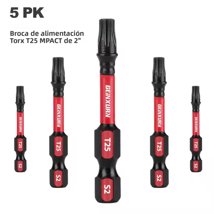 GEINXURN T25 Conjunto De Brocas De Impacto Resistente Con Cabeza Torx #25 Acero De Aleación S2 Brocas De Destornillador Magnéticas De 2 Pulgadas - 1