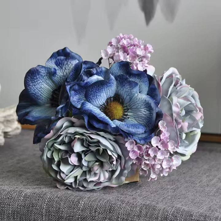 Lindo Bouquet De Flores Artificiales De Seda Blanca Peonía Nórdica Para Bodas Decoración De Hogar DIY Scrapbook Anémona Eterna - 1