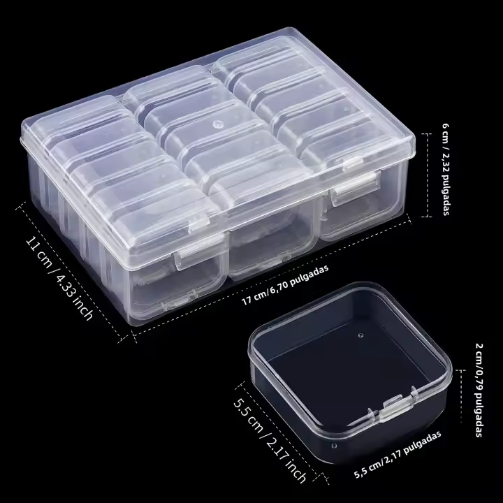 Caja De Almacenamiento De Plástico Para Uñas Y Joyería Con 12/14/15 Cajas De Grids Set De Accesorios Para Pintura Diamante DIY - 1