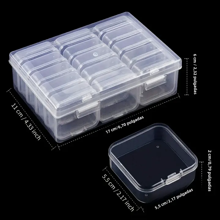 Caja De Almacenamiento De Plástico Para Uñas Y Joyería Con 12/14/15 Cajas De Grids Set De Accesorios Para Pintura Diamante DIY - 1