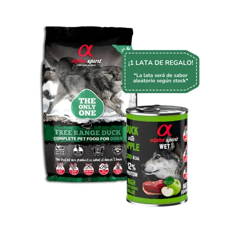 ALPHA SPIRIT - Pato (+ 1 ó 2 Latas) - Alimento Completo en Pienso Seco para Perros Adultos de Todas las Razas - 1