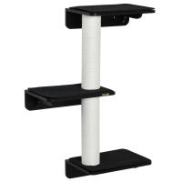 PawHut Árbol para Gatos de Pared con 3 Plataformas Cojín Extraíble y 2 Postes Rascadores de Sisal Torre para Escalar 63x28x93,5 cm Negro y Blanco - details 0