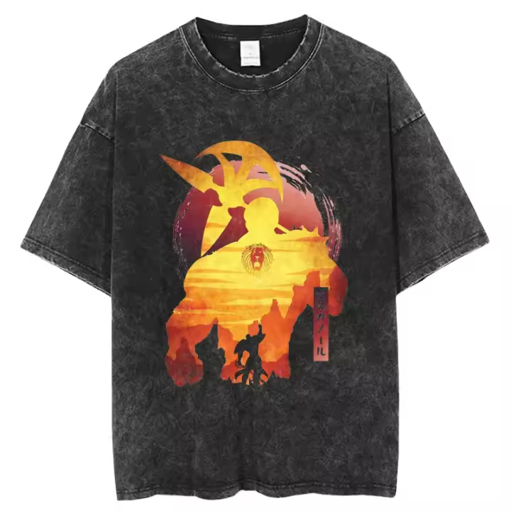 Camiseta De Manga Corta Para Hombre Estilo Harajuku Con Estampado De Anime Cotton Vintage Camiseta De Verano Streetwear Negro Tees Casual - 1