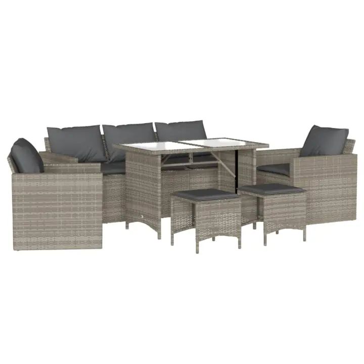 vidaXL Set de sofás de jardín 6 pzas y cojines ratán sintético gris - 1