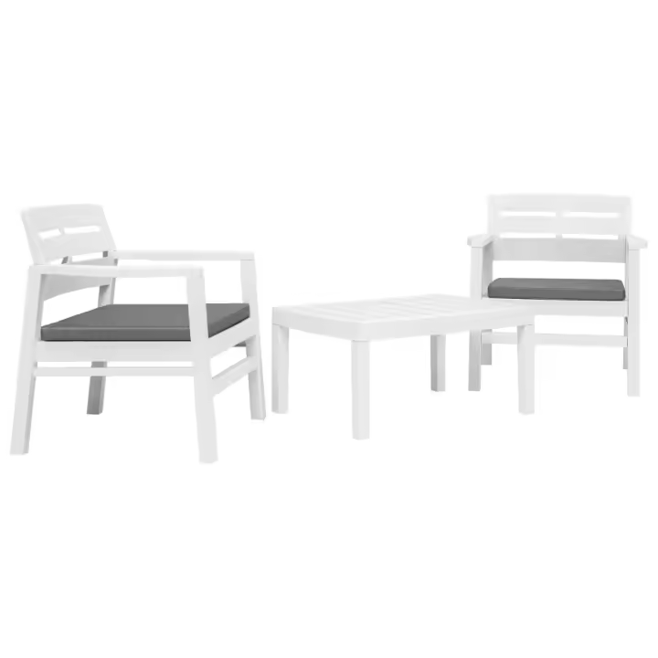 vidaXL Juego de muebles de jardín 3 piezas plástico blanco - 1
