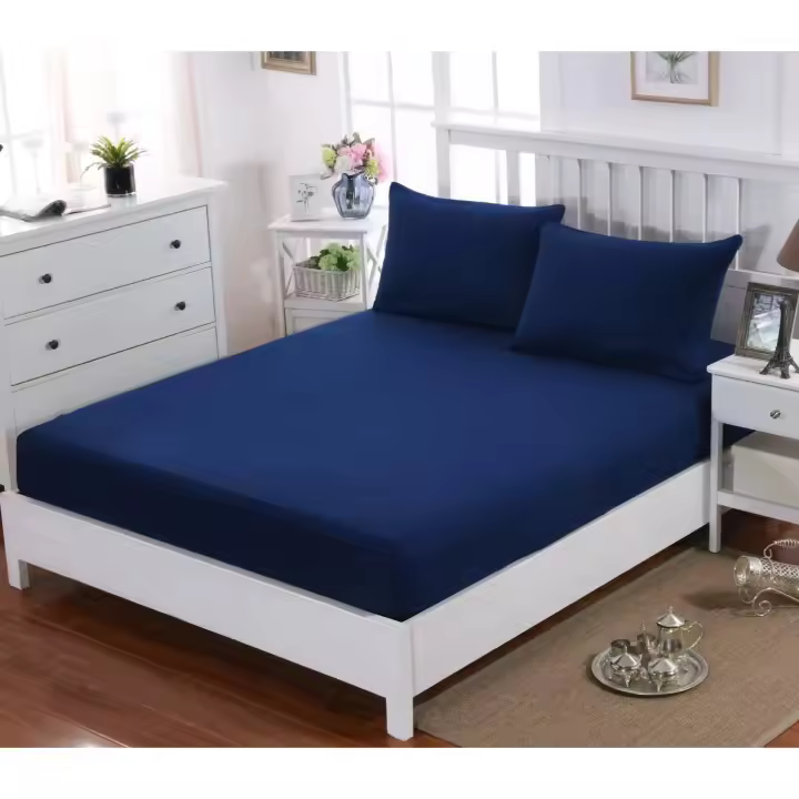 Sábana Bajera Ajustable 160x200cm con Capota 30cm Azul Marino en Microfibra - 1