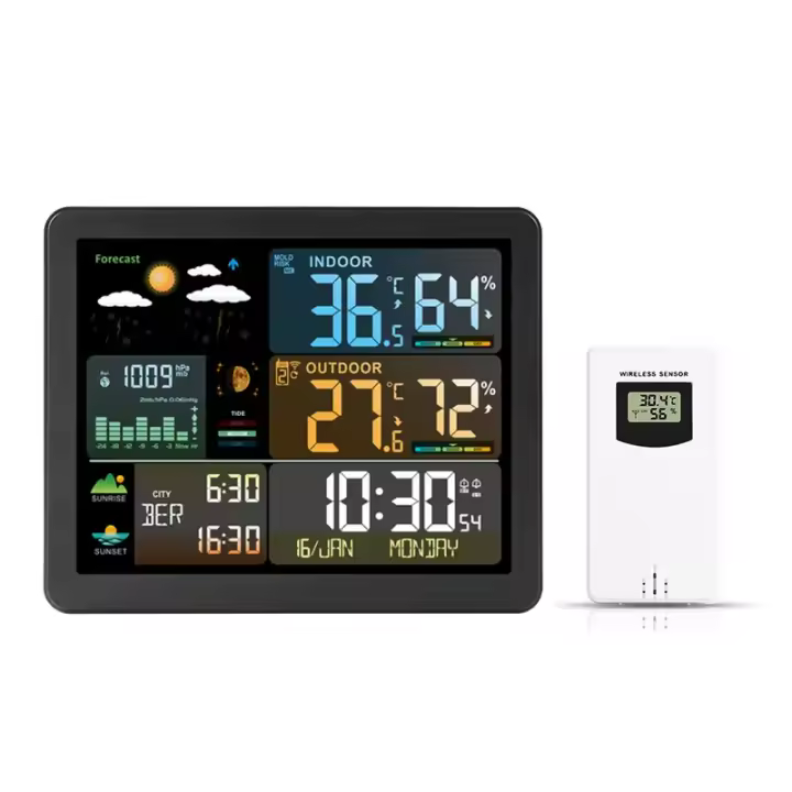 Reloj De Pared Digital Con Estación De Clima Medidor De Temperatura Y Humedad Para Interior Y Exterior Previsión Del Tiempo Indicador De Humedad Y Temperatura - 1