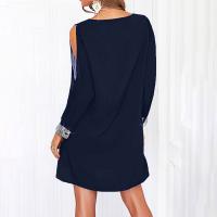 Vestido De Mujer Para Fiesta Noche V-Neck Con Lentejuelas Y Hombros Fríos Vestido Casual De Color Sólido Largo De Rodilla - details 28