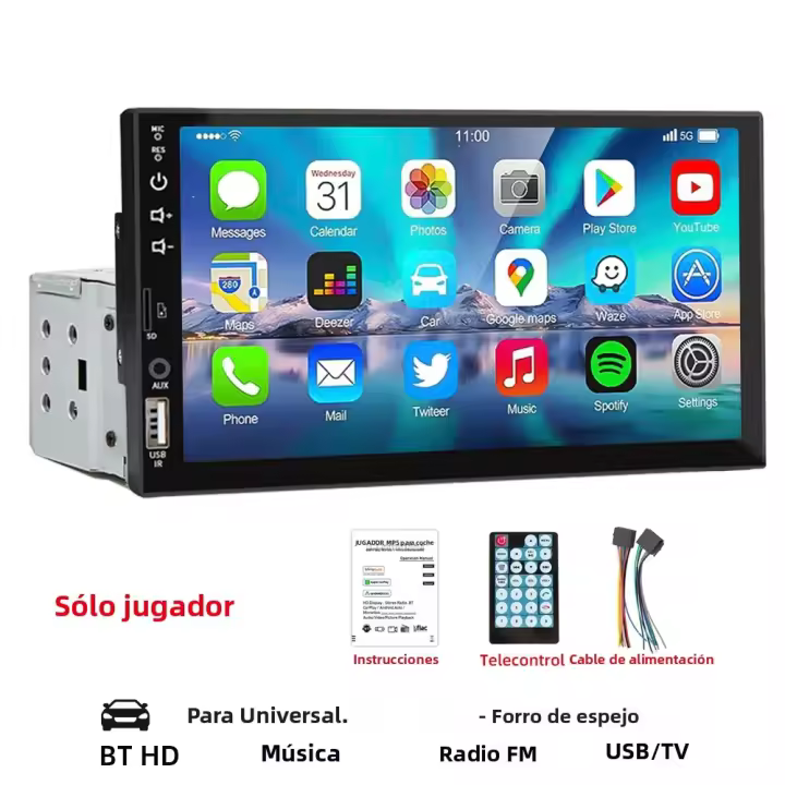Reproductor Multimedia MP5 Para Coche HIPPBQCC Tamaño De Pantalla 7 Pulgadas Pantalla Táctil FM ISO Entrada De Alimentación Aux Bluetooth USB Línea De Espejo Universal 1 Din - 1