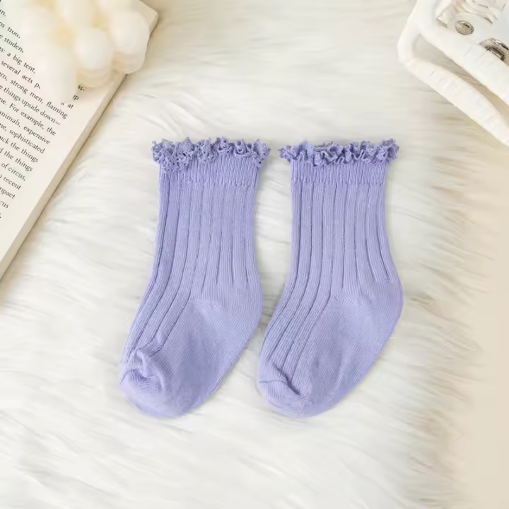 Calcetines Cortos Para Bebés Y Niñas Ruffle Suaves De Algodón Con Encaje Y Flores Para Uniforme Escolar Adecuado Para 0-8 Años - 1