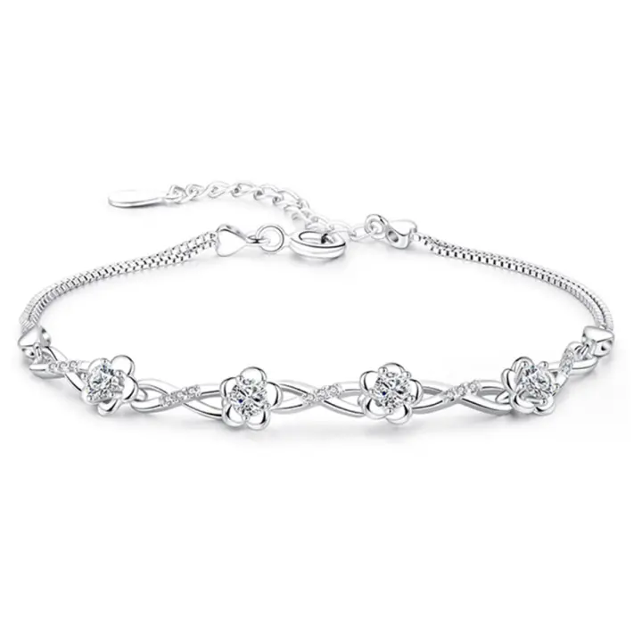 Pulseras de Plata Moradas de Plata para Mujer, pulsera de Esabones ajustables, Joyería de Navidad - 1