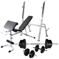 vidaXL Banco Soporte Barras Mancuernas 60,5 kg Musculación Pesas Entrenamiento - details 0