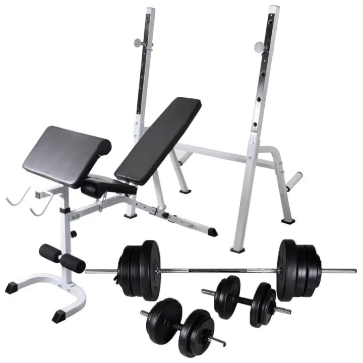 vidaXL Banco Soporte Barras Mancuernas 60,5 kg Musculación Pesas Entrenamiento - 1