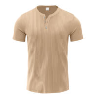 Camiseta De Hombre Estilo Moderno Con Rayas - Cuello Henley Corto Transpirable Y Suave Para Uso Casual - details 3