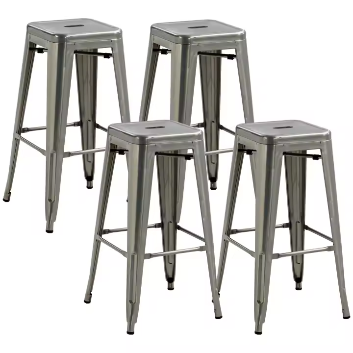 HOMCOM Conjunto de 4 Taburetes de Bar Estilo Industrial Apilables y con Reposapiés Aptos para Interiores y Exteriores 43x43x76 cm Carga Hasta 120kg - 1