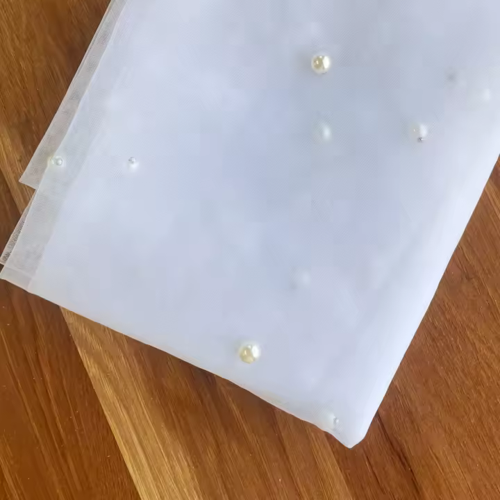 Velo De Novia Romántico Con Perlas Y Lentejuelas De Tulle Suave Monedero De Boda Un Capa Para Mujeres Con Peine - 1