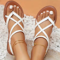 Sandalias Planas De Tanga Moda Para Mujer Talla Grande Zapatos Elásticos De Cadena Nueva Estilo Playa Romana Casual - details 5