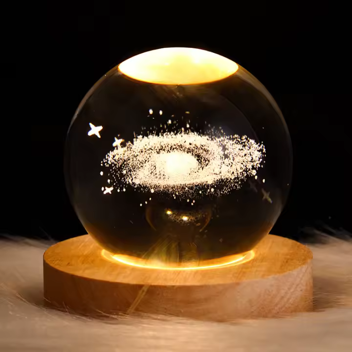 Lámpara De Mesa LED 3D Cristal Sfera Con USB Galaxia Luna Para Decoración De Escritorio Ambiente Dormitorio Regalos Para Niños - 1