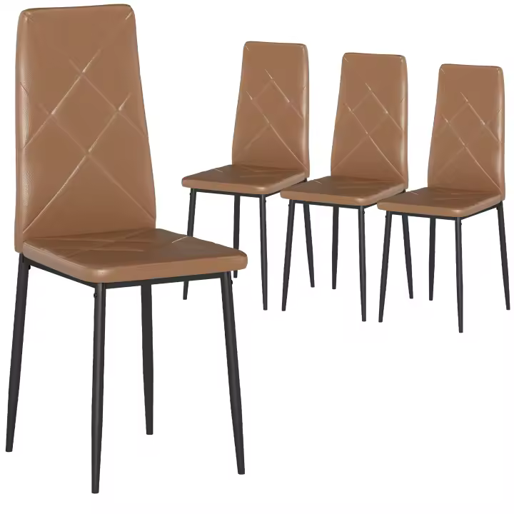 HOMCOM Pack de 4 Sillas de Comedor, Sillas de Cocina Modernas, Tapizadas de Cuero Sintética, Respaldo Alto, Asiento Acolchado, Patas de Acero, Marrón - 1