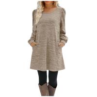 Vestido Casual Para Mujer De Color Sólido Con Botones Manga Larga Cuello Redondo A-Line Largo Hasta La Rodilla Fashion - details 3