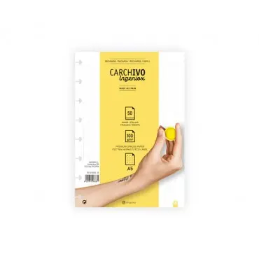 Carchivo Recambio Cuaderno Ingeniox A5 50 Hojas Dots Pergamino - Papel 100 Gr Extraíble - 1