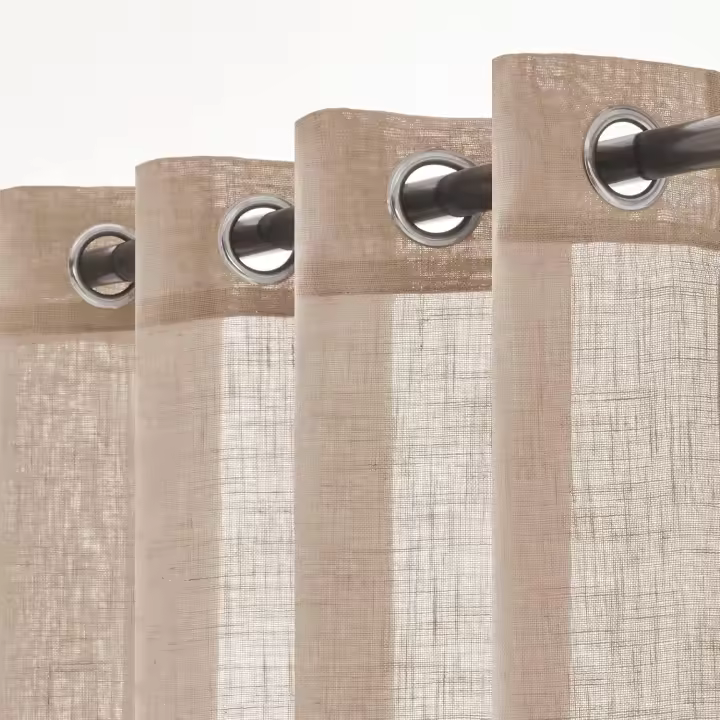 Cortinas de Lino Visillo Translúcido Cortinas con Ojales Modernas Decorativas para Salón Ventana Habitación Dormitorio 2 Piezas 140x260 cm Beige - 1