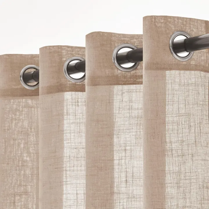 Cortinas de Lino Visillo Translúcido Cortinas con Ojales Modernas Decorativas para Salón Ventana Habitación Dormitorio 2 Piezas 140x260 cm Beige - 1