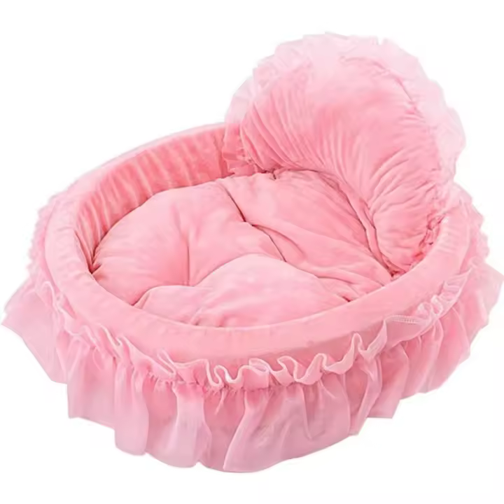 Cama de encaje Princesa para Perro y Gato, tamaño L (Pink) Nueva Cama para Perros, suministros para mascotas, Linda Cama de Princesa, Linda Cama de plusco de encaje, Cama para Gatos, cama de Algodón - 1