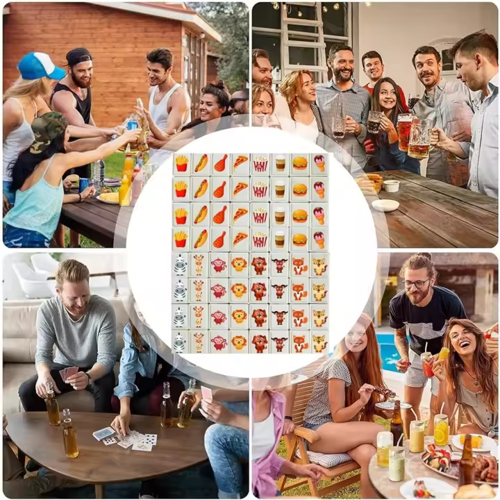 Juego De Partido De Escape Al Lado Del Mar Con 65 Bloques De Mahjong Estilo Cartoon Con Patrón De Alimentos Para Mascotas Y Bolsa Juego Interesante Para Fiestas Y Picnics - 1