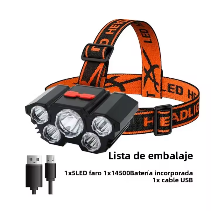 Linterna Frontal LED Recargable Con Batería 18650 Fuente De Luz Fuerte Para Camping Aventura Pesca Incluye Lámpara De Mano - 1
